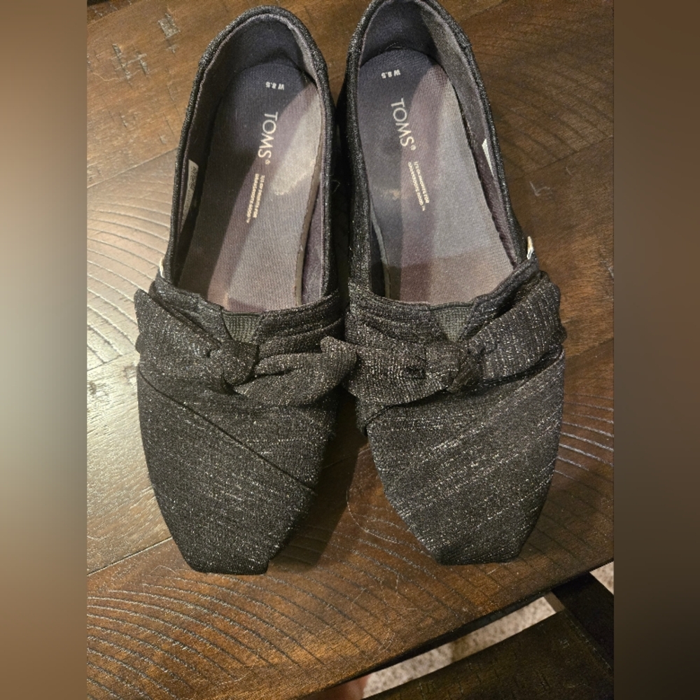 TOMS Women's Alpargata Black Glimmer Bow Slip-On Shoes Sz 8.5
